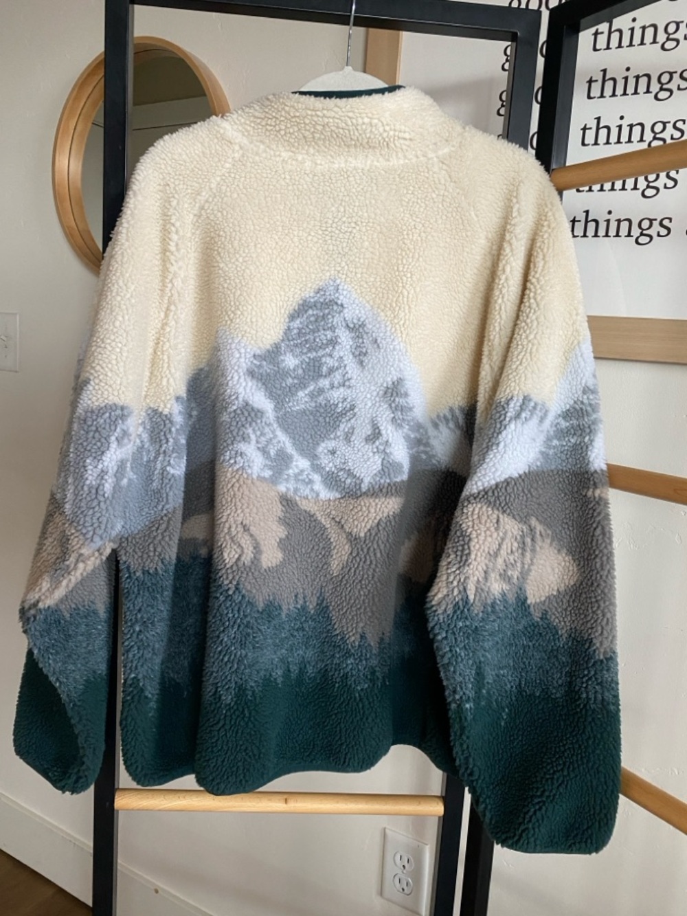 Cotton On Cream Sherpa Jacket with Dark Green Trim